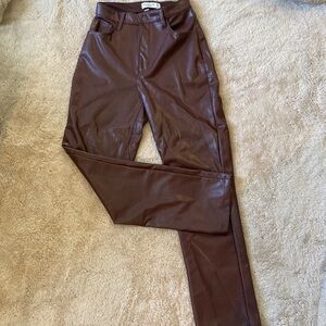 Abercrombie & Fitch Vegan Brown Burgundy Leather Straight leg Pants